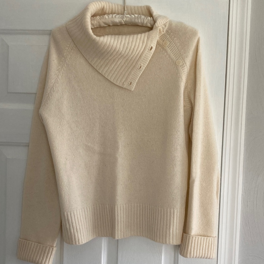 Casual Corner Cream Turtleneck Sweater with Button Detail